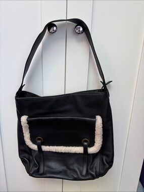 UGG Black Shoulder Bag with Cream Shearling Trim